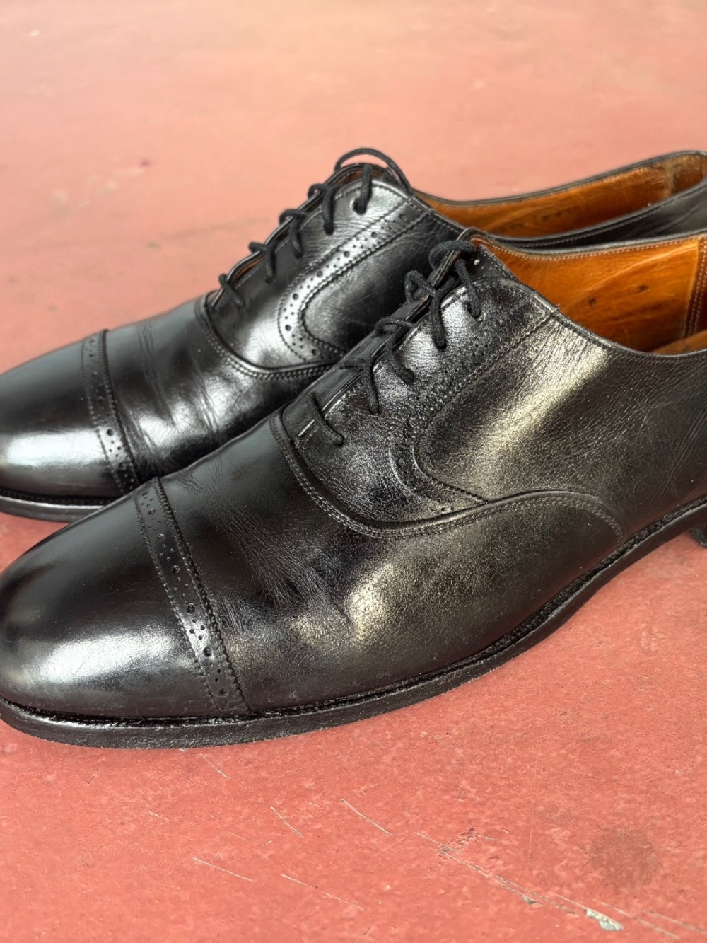 Polo Ralph Lauren black cap toe Oxford brogue Crockett Jones 8D black vtg